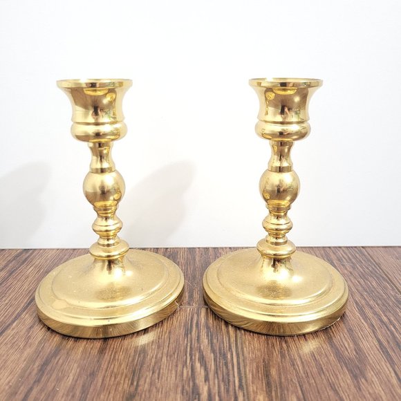 baldwin Other - Baldwin All Brass Vintage Gold Metallic Color Short Candle Stick Holders Set